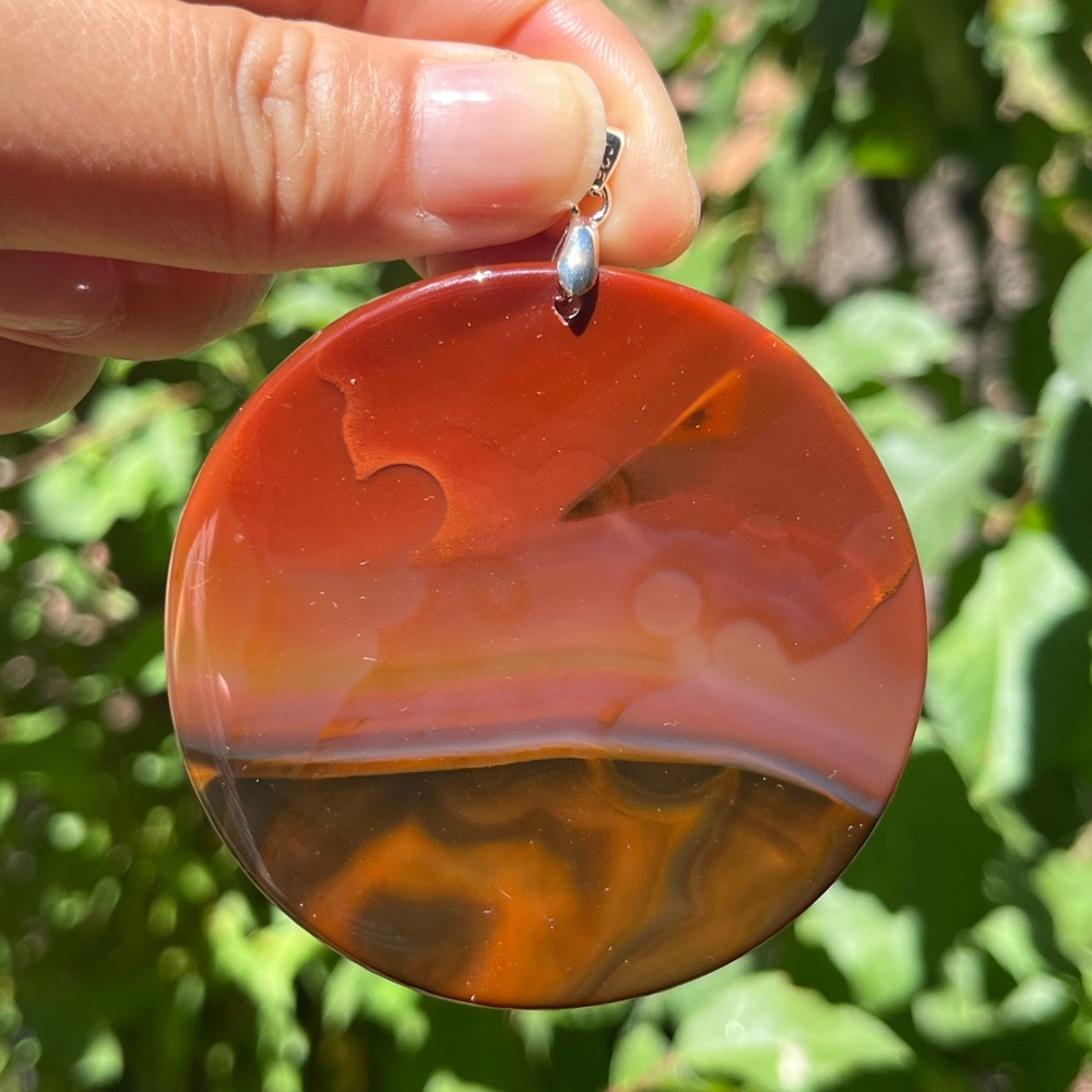 Huge sterling silver 925 stamped round scenery agate pendant 1341